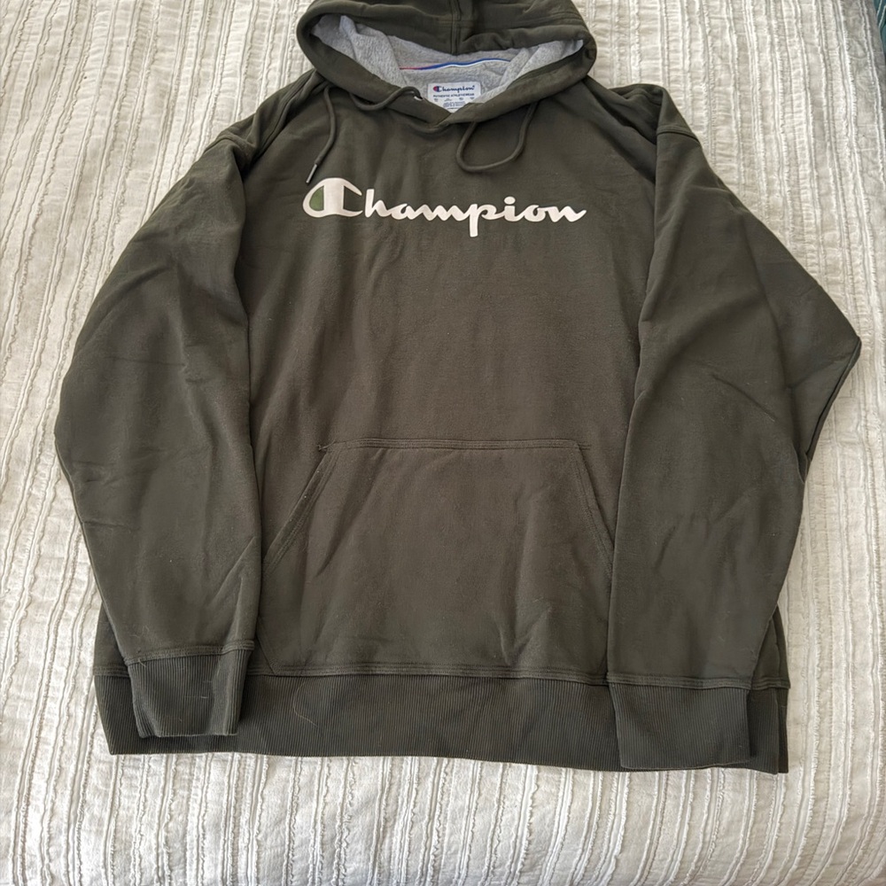 Champion Olive Green Pullover Hoodie with Script Logo